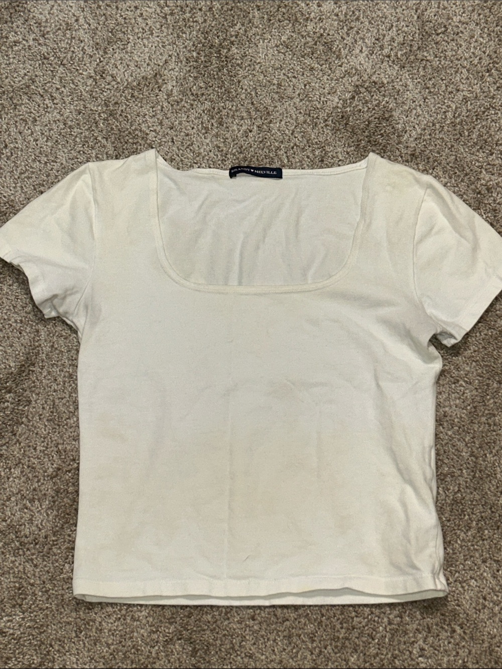 White Square Neck Short Sleeve Top - Brandy Melville